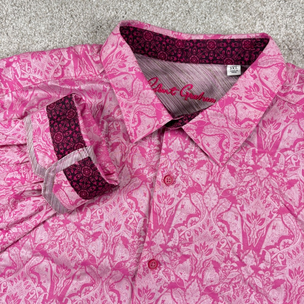 Robert Graham Button Down Shirt Mens 3XL Pink Paisley Damask Classic Fit Long Sl